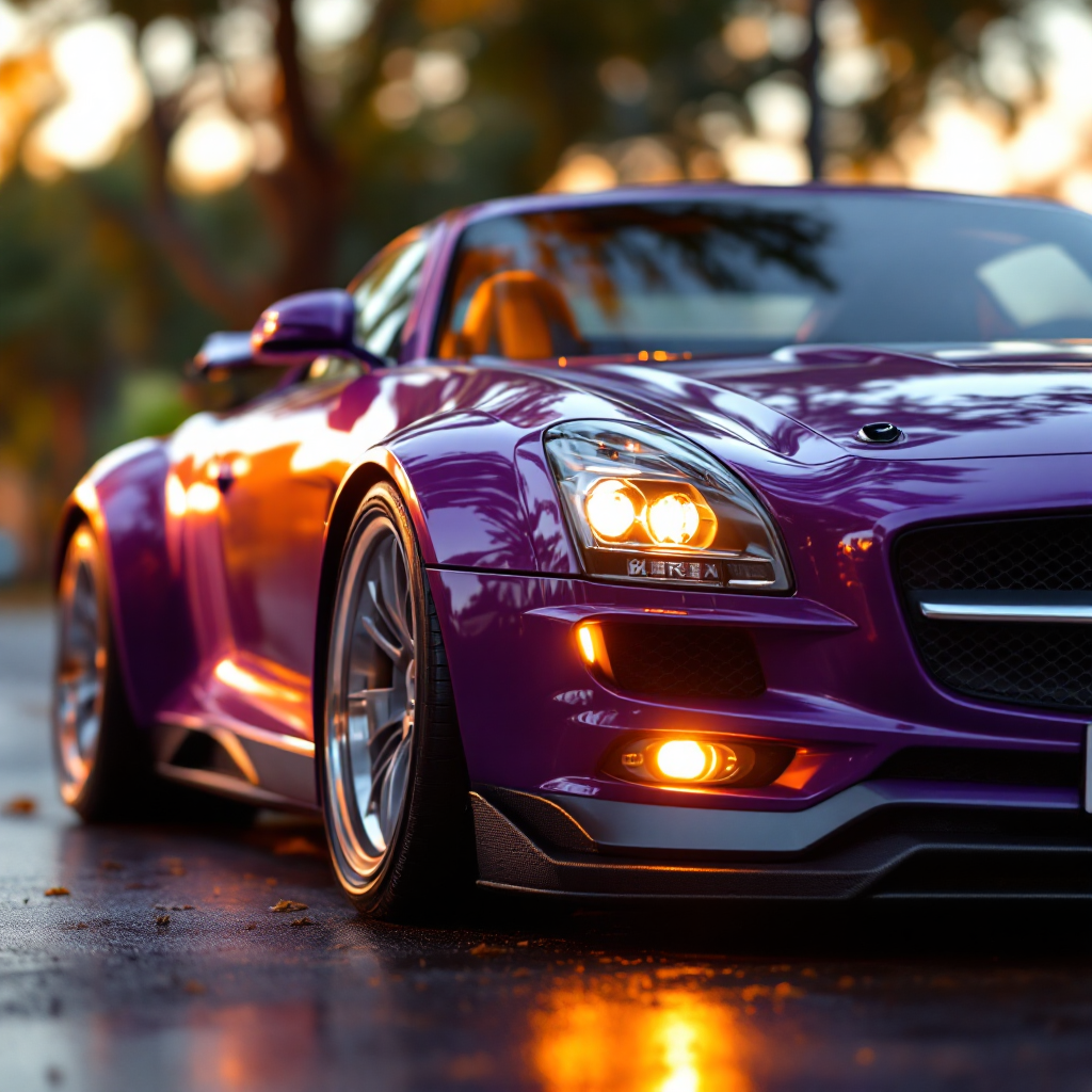 Cinematic luxury car, studio lighting, golden hour